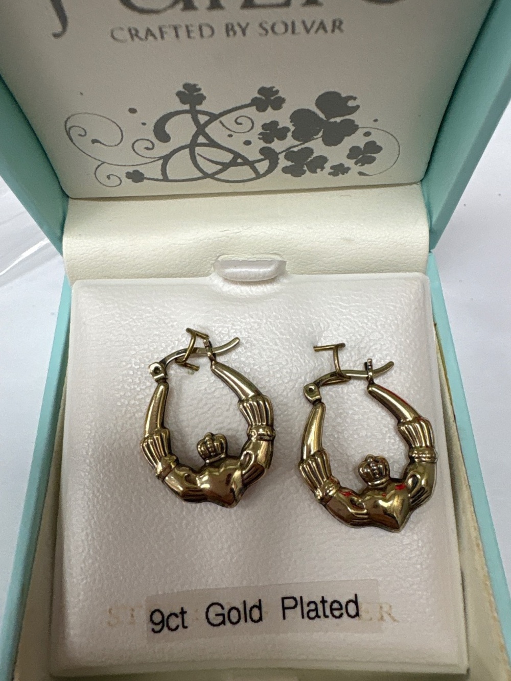 Solver 9ct Gold Plated Claddagh Earrings
